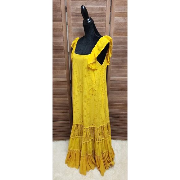 Anthropologie Payal Jain Fallon Eyelet Floral Maxi Dress Mustard Yellow Size 8 - Picture 5 of 9